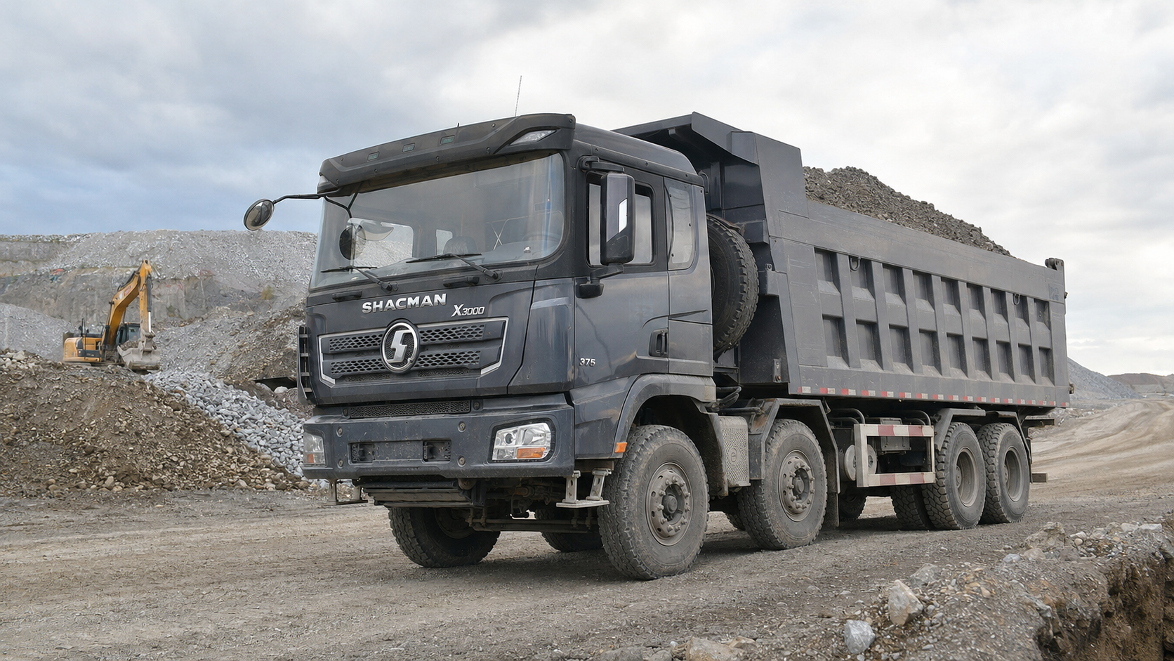 8x4 dump truck working in a mining and quarry area