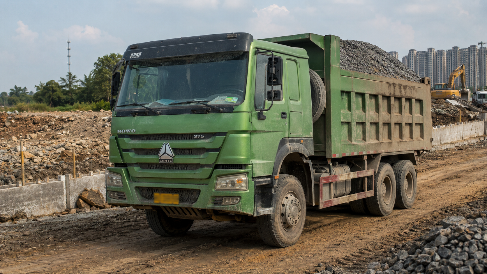 Used HOWO dump truck working on a construction project