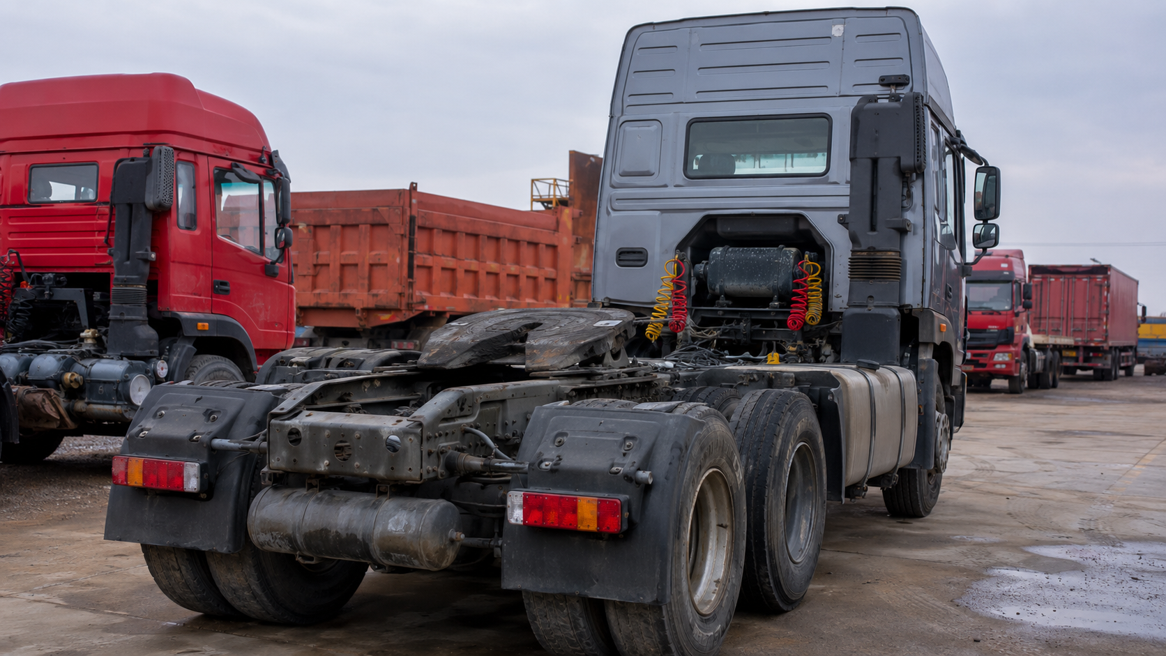 Used tractor truck fifth wheel and rear chassis inspection